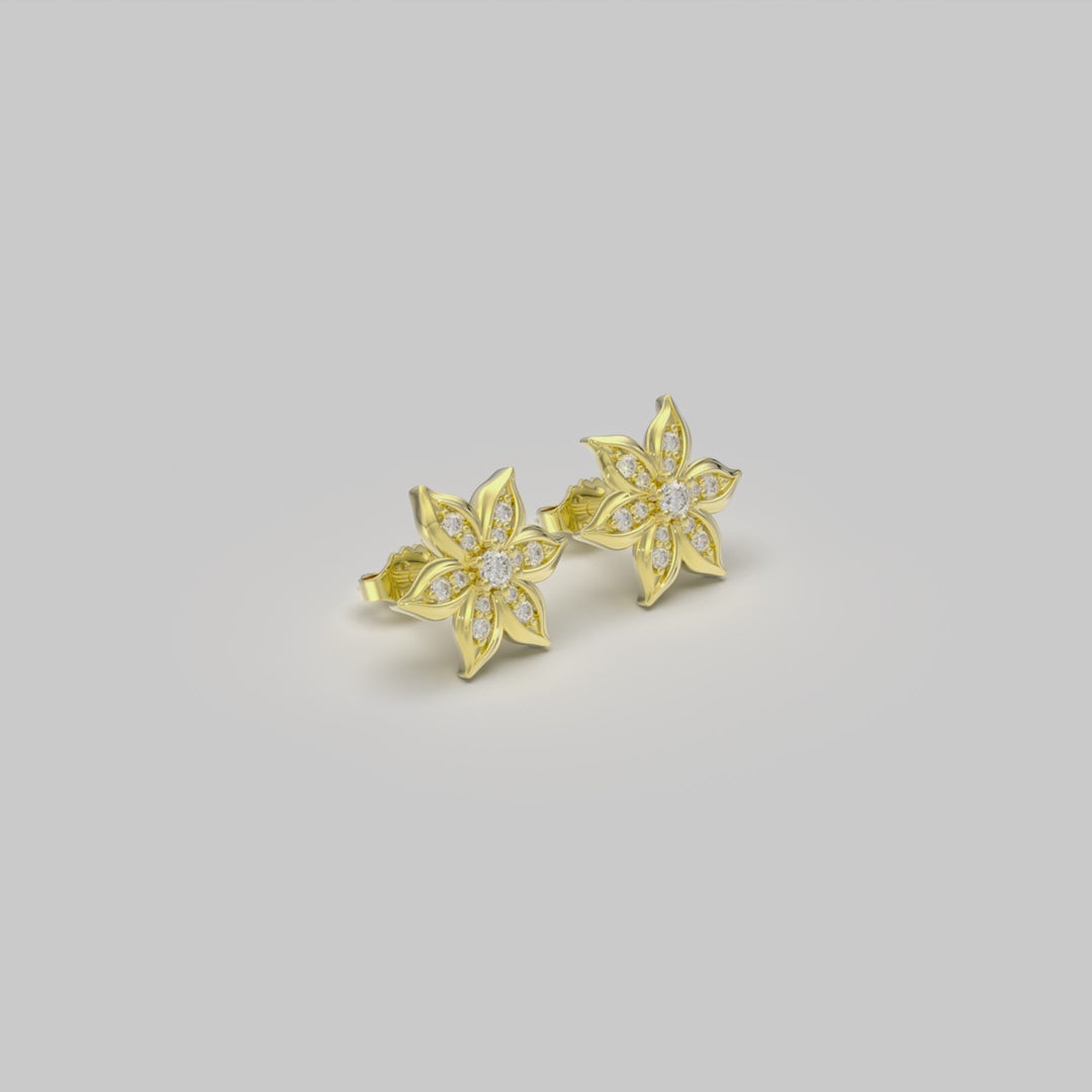 Flower Stud Earrings In 925 Sterling Silver