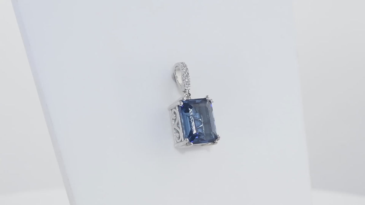 Natural London Blue Topaz Rectangular Shape Pendant In 925 Sterling Silver