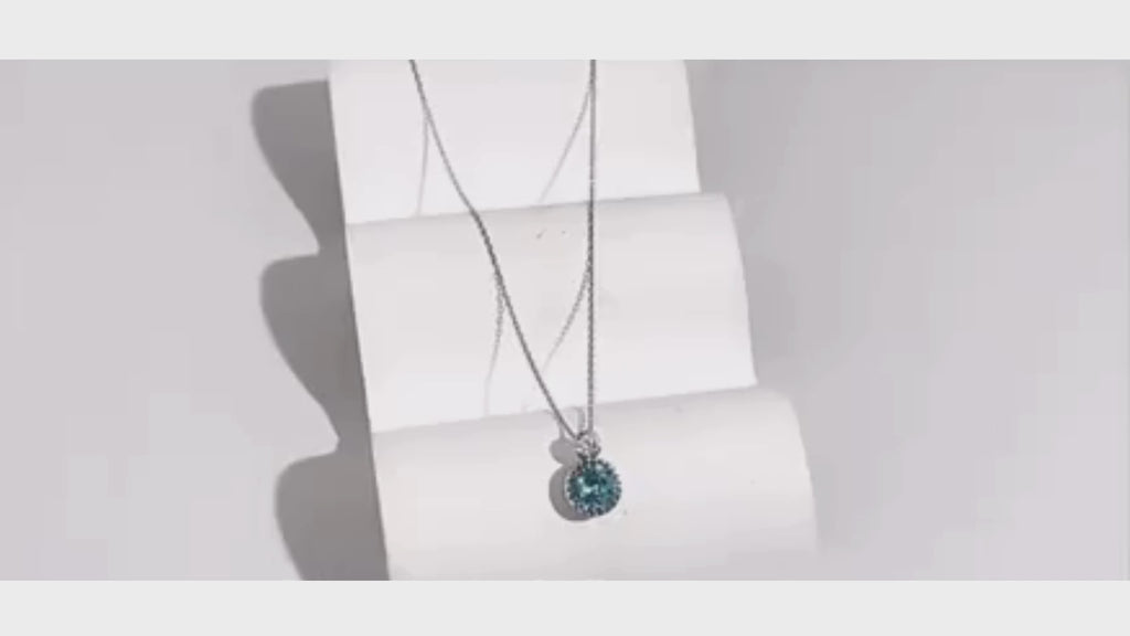 Blue American Diamond Circle Pendant Necklace In 925 Sterling Silver