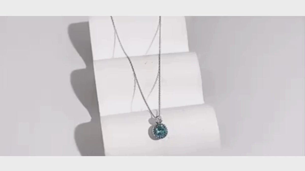 Blue American Diamond Circle Pendant Necklace In 925 Sterling Silver