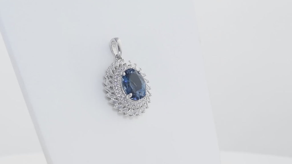 Natural London Blue Topaz Cocktail Pendant In 925 Sterling Silver
