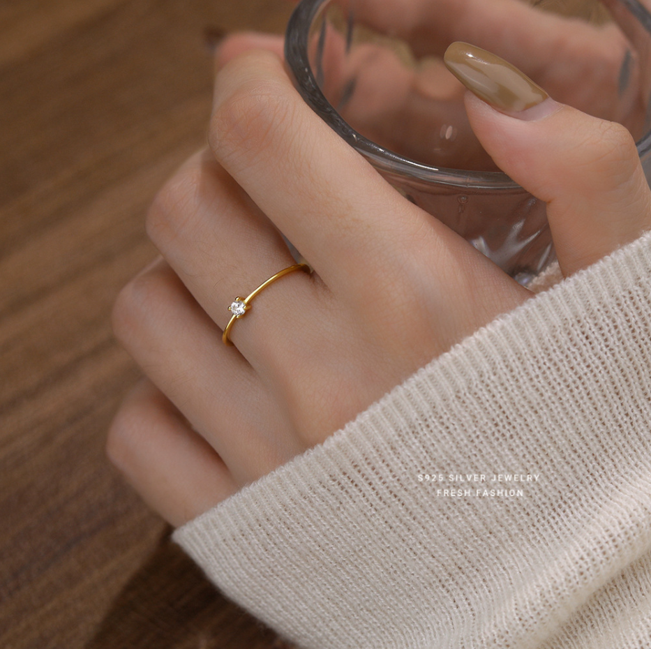 Dainty gold plated CZ silver adjustable ring
