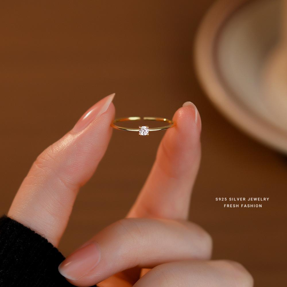 Dainty gold plated CZ silver adjustable ring