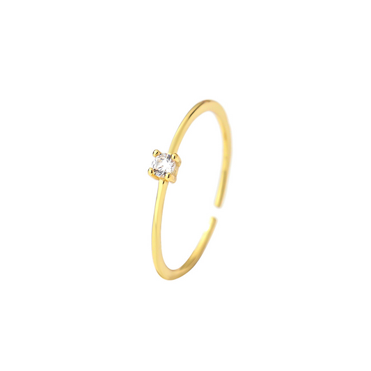 Dainty gold plated CZ silver adjustable ring