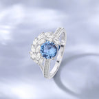 925 Sterling Silver Blue Diamond Cz Feather Ring