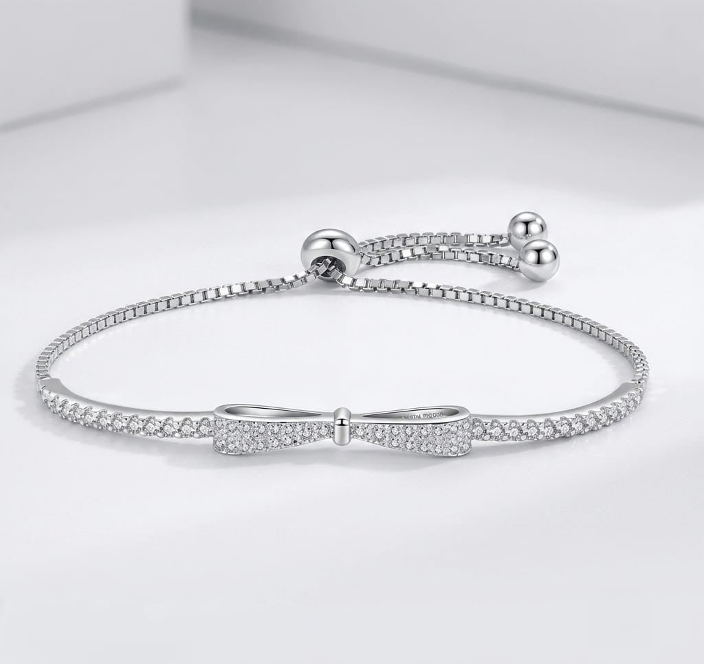 Elegant Bow Swiss Zirconia Slider Bracelet