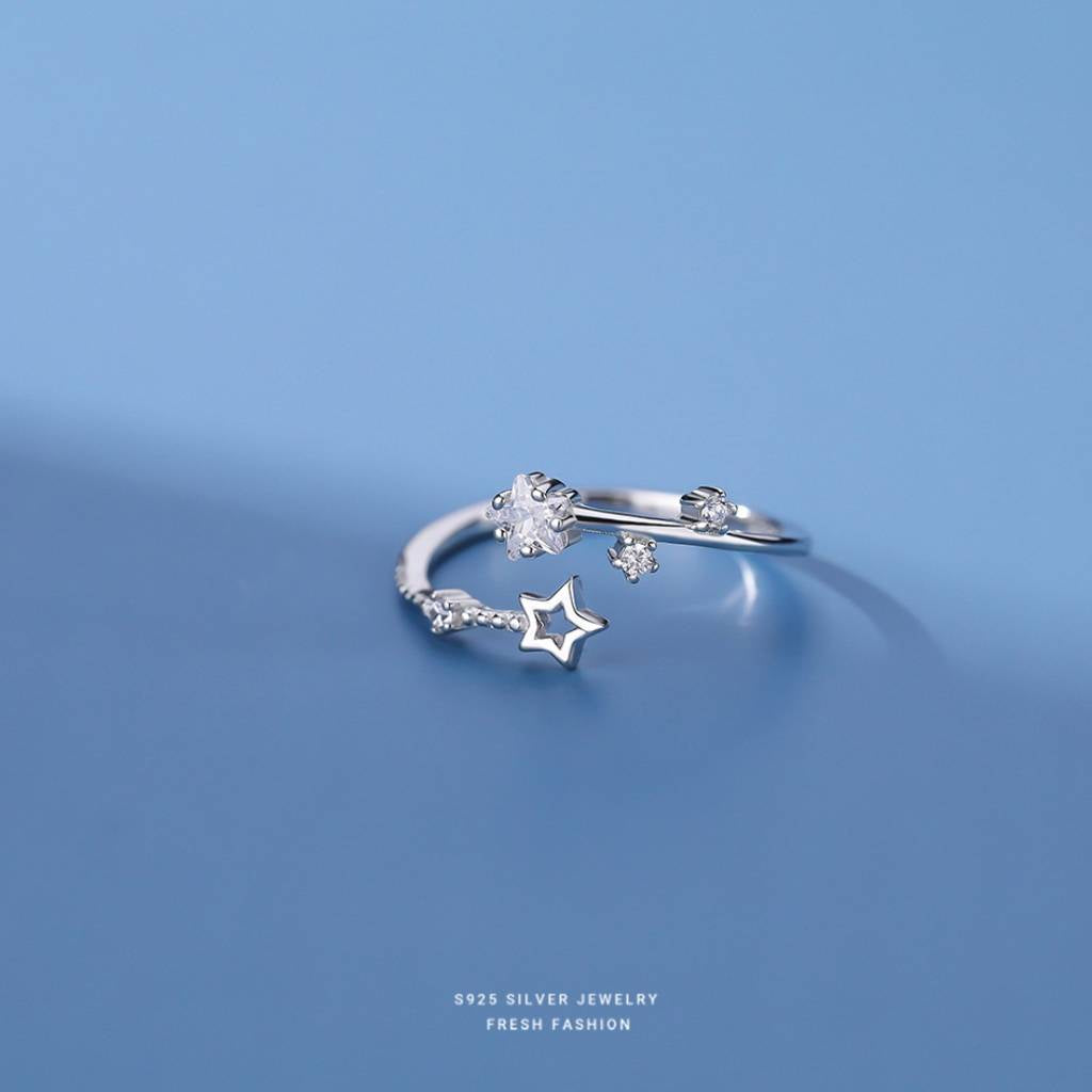 Star Cluster Open Silver Ring