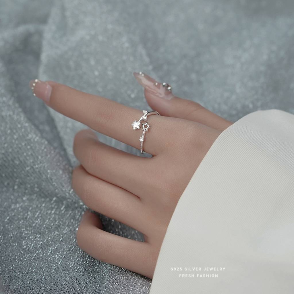 Star Cluster Open Silver Ring