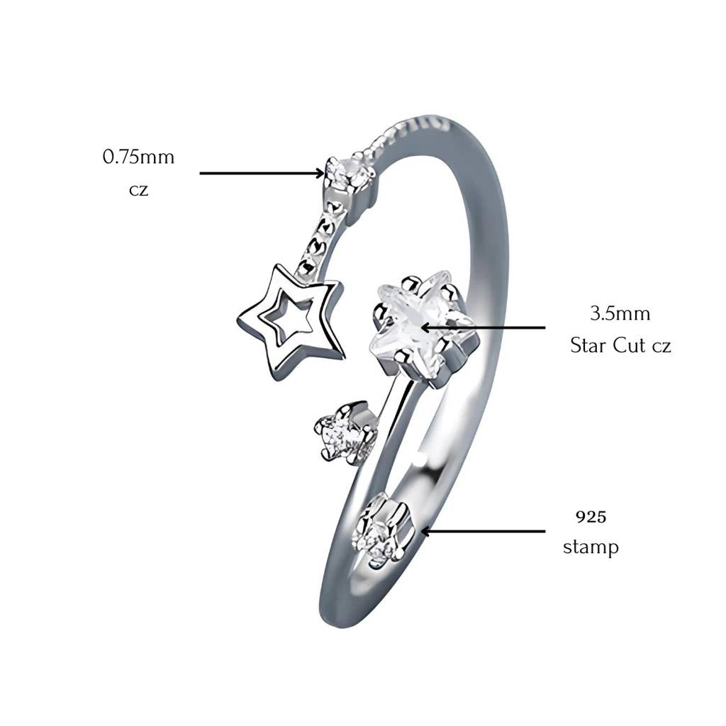 Star Cluster Open Silver Ring