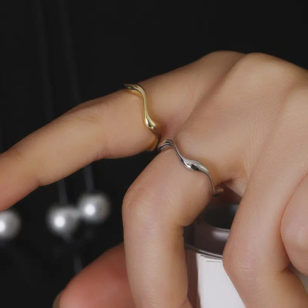 Golden Wave Band Ring In 925 Sterling Silver