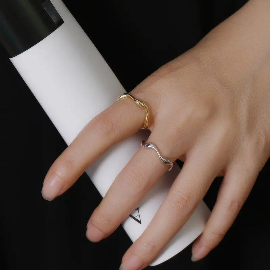 Golden Wave Band Ring In 925 Sterling Silver