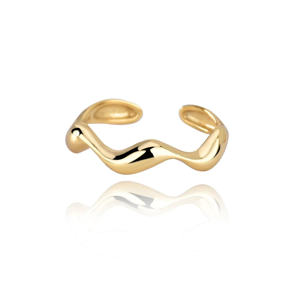 Golden Wave Band Ring In 925 Sterling Silver